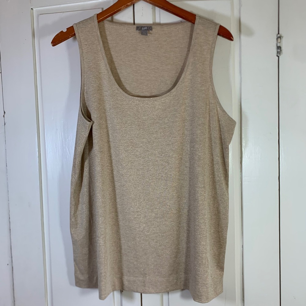 J. Jill Womens Gold Metallic Knit Scoop Neck Tank Top Shell Size Large Shimmer